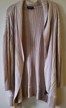 BeBe Size L Cardigan Open Shawl Collar Beige Mid Length Tight Knit